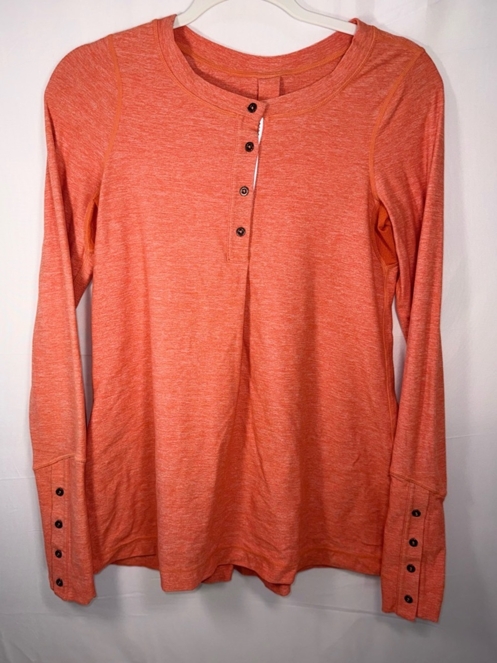 Lululemon Women Orange Long Sleeve Henley Button Top Size 4